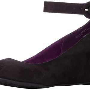 CL by Laundry Late Night Black Vegan Suede Wedges with Ankle Strap