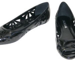 Remedy Black Faux Patent Peep Toe Flats