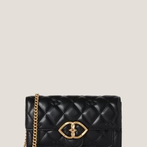 Black Faux Patent Quilted Clutch Wallet